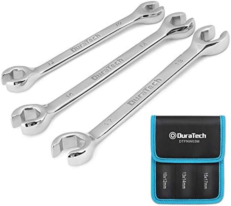 DURATECH Flare Nut Wrench Set, Metric, 3-piece, 10, 12, 13, 14, 15, 17mm, CR-V Steel, Organizer Pouch Included