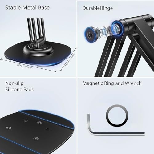 Image of RIGGEAR Premium Magnetic Phone Stand for Desk, with 360 Rotating, Non-Slip Base, Foldable Metal Stand for Mobile /Tablet /iPad Compatible with MagSafe iPhones and Android Phones (NOT A Charger)