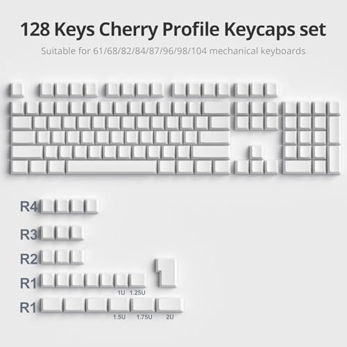 Image of Guffercty kred Blank Keycaps Thick PBT Cherry Profile, 129 Keys Minimalist White Keycap Set with 7U Spacebar for Mechanical Keyboard(Blank White)