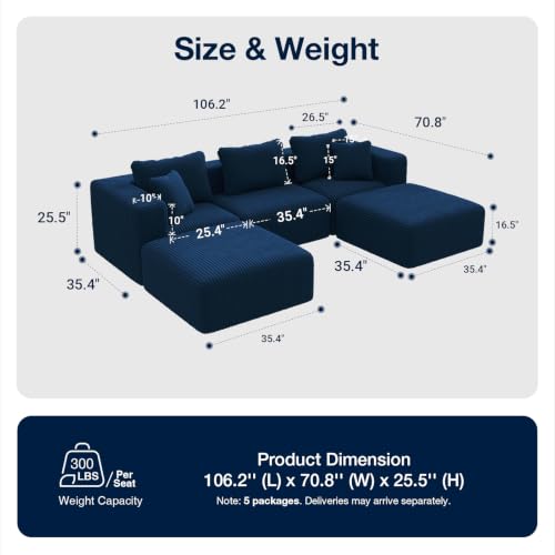 Image of Avenco 106-inch U-Shaped Modular Sectional Sofa Couch with 2 Ottomans