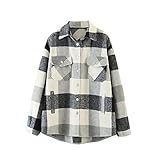 Design: kariertes taschen knöpfen langarm oversize bluse mantel hemdjacke holzfällerjacke damen mode