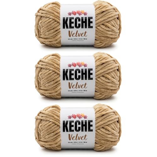 Image of Keche Velvet Yarn for Crocheting, Soft Chenille Bulky Baby Blanket Amigurumi Yarn 3x100 gr (3x132 yds) (3- Skeins) - Camel