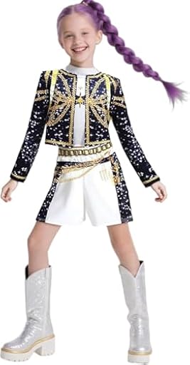 RPixc Popular demonio Rumi Zoey para juego de roles de niños, cantante pop Rumi Zoey disfraz de demonio para Halloween niña (negro4, 100) | Ya disponible en tu tienda friki favorita! En mundofriki.es!