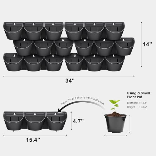 Worth Garden Upgraded 6 Sets (18 Pockets) Self Watering Stackable Vertical Planters - Wall Mounted Plastic Plant Grow Pots fr Strawberries Flowers Herbs - Indoor Outdoor Green Wall Decoration (Black) - Thumbnail 4