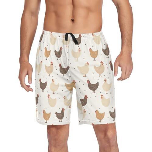 Vdsrup Mens Pajama Shorts Chickens Beige Sleep Shorts Men Brown Pajama Bottoms With Pockets Drawstring Lounge S