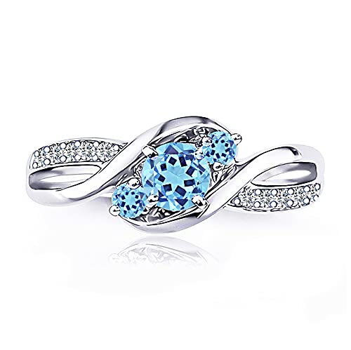 AndreAngel Three-Stone Natural Blue Topaz Gems Engagement Ring for Women 0.5 Carats 5 mm Diameter Solid Sterling Silver 925, Rhodium-Platinum Plated (7)