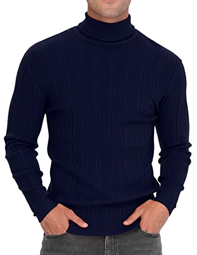 Babioboa Men's Thermal Turtleneck Pullover Sweater Casual Ribbed Slim Fit Top Knitted Solid Fall Winter(Navy Blue,S) #TOP3