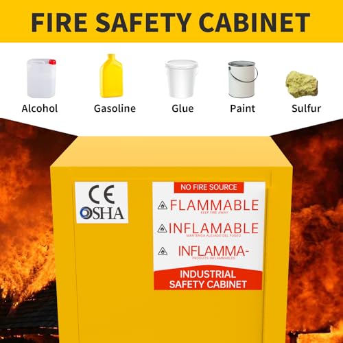 Image of 34 Gallon Flammable Cabinet, Hazardous Storage cabinets, Galvanized Steel Safety Storage Cabinet, Adjustable Shelf Fireproof Cabinet, for Commercial Industrial and Home Use 35H x 23W x 18.2D