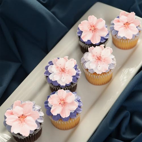Gyufise 54Pcs Edible Cherry Blossoms Cake Decorations Edible Cherry Blossoms Cupcake Toppers Wafer Paper Flowers Cake Toppers for Baby Shower Kids Birthday Party Cake Food Decorations Supplies Pink