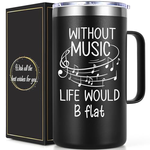 Lifecapido Tasse à café isotherme pour professeur de musique, sans Music Life Would B Flat 590 ml, cadeau de reconnaissance pour professeur de musique, cadeau pour amateur de musique, professeur de