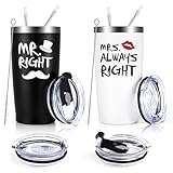 Mr. Right Mrs. Always Right Travel Tumbler Set, Wedding Engagement Gifts for Husband Wife Newlywed Couples Bride Groom Anniversary Bridal Shower, 20oz Stainless Steel Travel Tumbler, Black and White