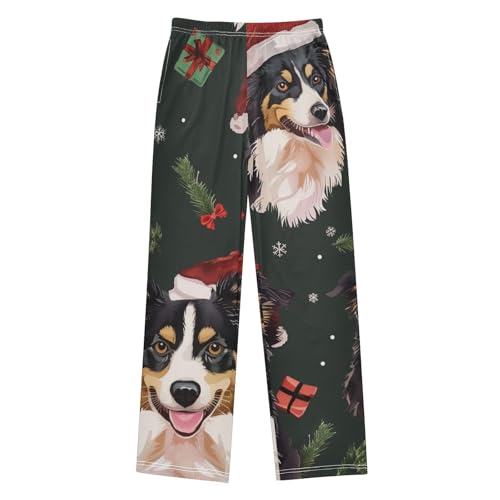 ZZXXB Collie with Xmas Hat Boys Long Pants Soft Trousers Elastic Waist Kids Lounge Bottoms with Pockets S-XL