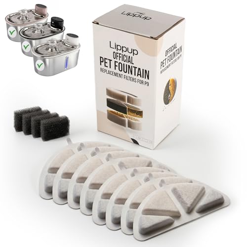 Lippup Replacement Filters for Stainless Steel Cat Water Fountain – 4 Months Set of Activated Carbon & Ion Exchange Resin for Fresh & Clean Drinking, Pack of 8 Filters
