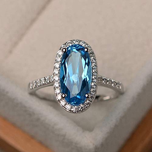 YUANYI Platinum Plated Vintage Fashion Natural Gemstone Oval Blue Topaz Anniversary Engagement Women's Ring (US Code 6)2