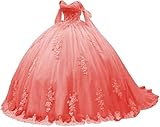 Ftupza Coral Off The Shoulder Quinceanera Dresses Ball Gown Puffy Tulle Vestido de 15 años Glitter Lace Appliques Sweet 16 Dresses 26
