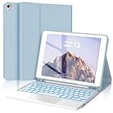 SENGBIRCH iPad キーボード付きケース 9.7インチ タッチパッド搭載 iPad 6世代 キーボード バックライト 軽量 薄型 Bluetooth 着脱式 オートスリープ機能 ペンホルダー付き スタンド機能 US配列 USB-C充電式 防汚素材 全面保護 ケース ipad air2/ipad pro 9.7兼用 スカイブルー