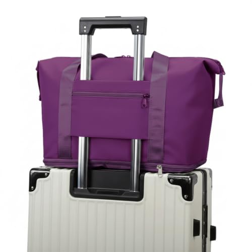 Image of WILDHORN 40 Liters Nylon Expandable Travel Duffle Bag for Men & Women, Waterproof Weekender Luggage Bag, Foldable Gym & Overnight Travel Hand Bag with Wet & Dry Compartment (Purple)