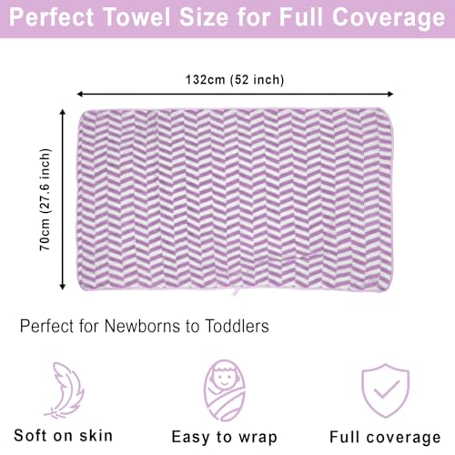 Image of LUXE HOME INTERNATIONAL Microfibre Bath Towel Chevron Pattern Super Absorbent Quick Dry Lightweight Soft Towels for Kids Boys Girls Adults 70x132cm Lavender Pack of 1