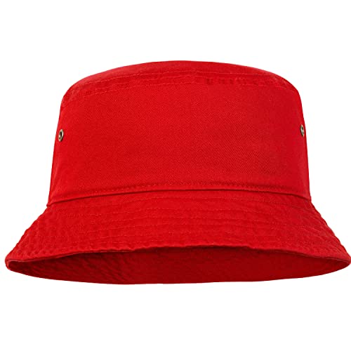 Men Women Unisex Cotton Bucket Hat 100% Cotton Packable for Travel Fishing Hunting Summer Camp (L/XL Red)