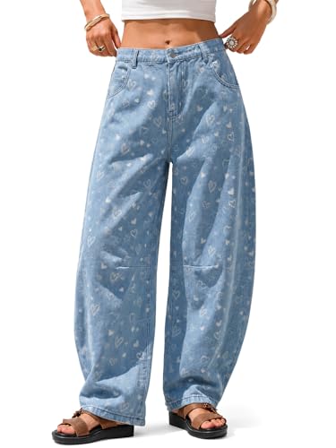 Image of EXLURA Womens Barrel Jeans Wide Leg Y2K Boyfriend Denim Pants Hip Hop Vintage Baggy Jeans Cotton Mid-Low Elastic Waist Pants