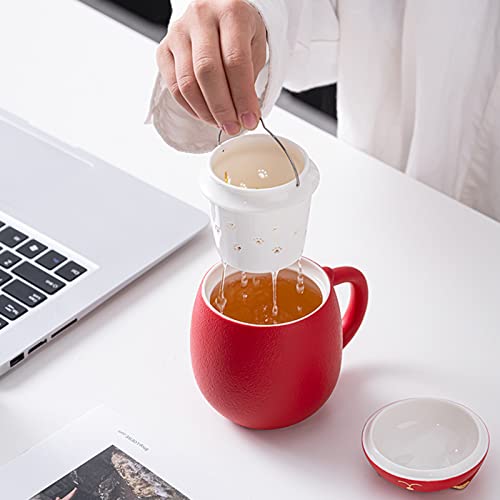 Duanmul Cat Mug Cute Ceramic Coffee Cup With Infuser And Lid,Filter For Steeping Loose Leaf,Kawaii Coaster,Novelty Morning Cup Tea Milk Christmas Mug Chinese Handmade Porcelain Teacup(Red) #TOP2
