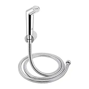 Cliquin ABS Health Faucet with SS-304 Grade 1 Meter Flexible Shower Tube, Durable ABS Bidet Spray, Wall Mount, and Corrosion-Resistant Health Faucet (Silver Chrome) (Olive)