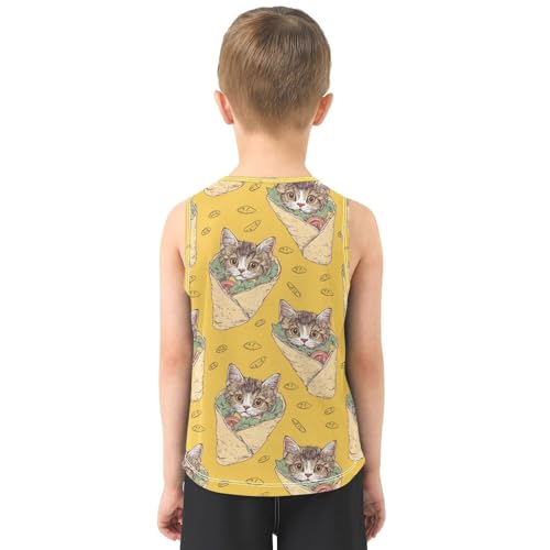 Boys Tank Top Shirts Cartoon Taco Cats Yellow Sleeveless T-Shirts Crew Neck for Kids Clothing Children3