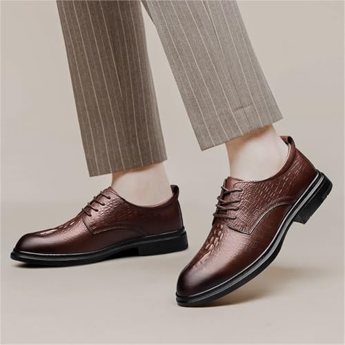 Mens Oxford Leather Dress Shoes Crocodile Pattern Business Casual Non Slip Comfortable Footwear Lace up2