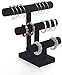 Wuligirl 3 Tier T-Bar Jewelry Display Stand Necklace Bangle Bracelet Organizer Watch Display Velvet, Black/Ice Grey (3T Bar)