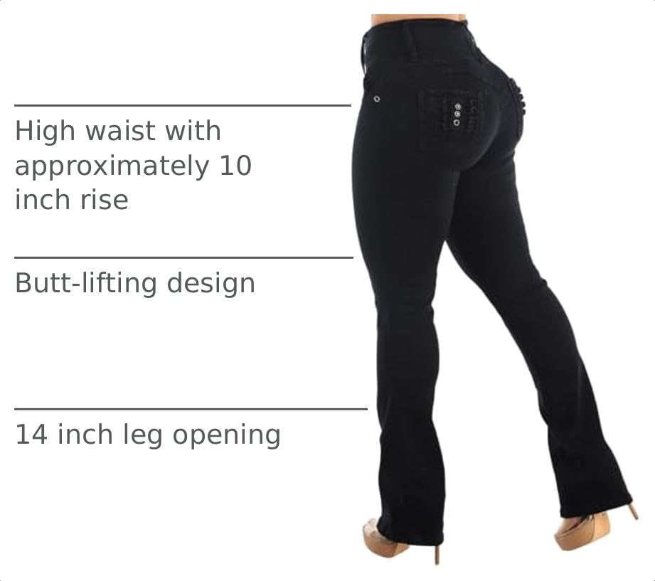 Image of Moda Xpress Women's Butt Lifting High Waisted Bootcut Jeans - Stretchy, Comfortable Flare Jeans in Junior Size Vintage Style