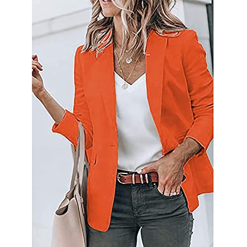 Crops Cool Beach Winter Coats Women Long Sleeve Polyester O-Neck Stretch Blazer Patchwork Comfortable Solid Color Blazer Womens Orange #TOP1