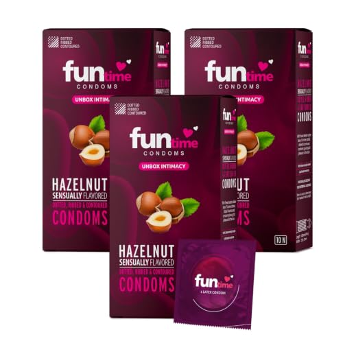 Image of Funtime Hazelnut Flavoured condom - Pack of 3 (10pc each) |Dotted Ribbed & Contoured Condoms for Highest Pleasure | Prepared With Natural Rubber Latex | Lubricated Condoms for Peak Excitement & Satisfaction