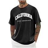 Men Pattern TShirts，California Los Angeles Letter Shirt Summer Causal Comfort Soft Strechy Athletic Fit Daily Shirts(Medium,Black)