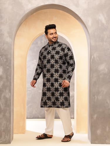 Image of SOJANYA Plus (Since 1958) Men's Printed Cotton Linen Kurta With White Pyjama