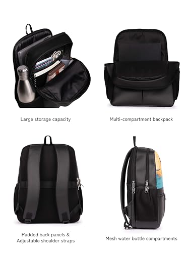 Image of ZOUK Men's Office Laptop Backpack (15.6 Inch) | Vegan Leather Travel Bag with Dual Compartments, Padded Laptop Sleeve, Trolley Sleeve, Waterproof Lining & Multiple Pockets |