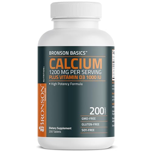 Bronson Calcium 1200mg Per Serving Plus Vitamin D3 1000 IU High Potency Formula, Non-GMO, 200 Tablets