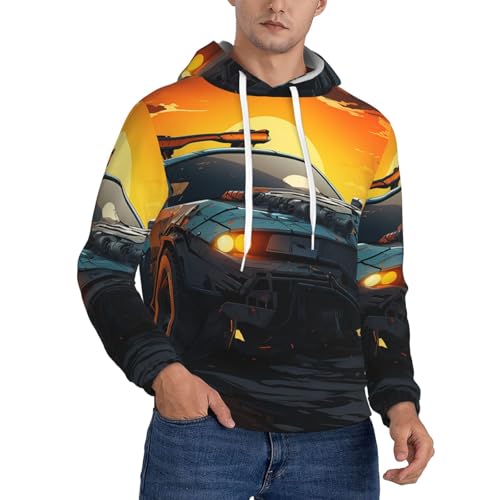 Men's Fleece Pullover Hoodie Long Sleeve Hooded Cool Car Sweatshirt Casual Shirts With Pockets X-Large Black
