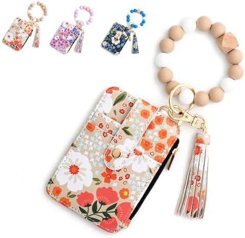 Wristlet Wallets for Women, Keychain Wallet – Boho Beaded with Flower Pattern & Tassel Decorated Credit Card Holder Purse (Khaki) Wristlet Wallets for Women, Keychain Wallet – Boho Beaded with Flower Pattern & Tassel Decorated Credit Card Holder Purse (Khaki)
