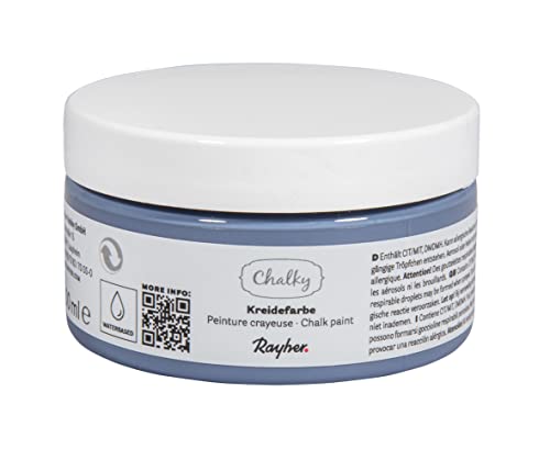 Rayher Chalky, Kreidefarbe auf Wasserbasis, taubenblau, Dose 100 ml, für Shabby-Chic, Vintage- und Landhaus-Stil-Looks, 35047370