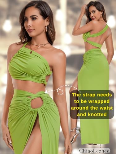 2-Piece High Slit Skirt Sets, Sexy Cutout Floor-Length Dress, One-Shoulder Backless, Vacation Outfits for Women4