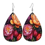 Pendientes Colgantes Flores De Peonía De Colores Lujo Pendientes De Lágrima Elegancia Aretes De Cuero Con Forma De Lágrima Para Bodas Vida Cotidiana Mujeres