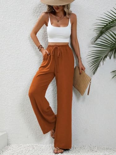 Palazzo Pants for Women Wide Leg High Waist Pant Casual Summer Beach Vacation Clothes Drawstring Trousers3