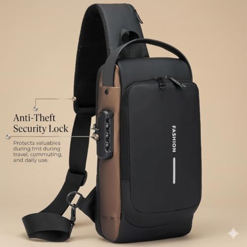 Image of Zaffira Anti Theft Sling Bag for Travel, Crossbody Chest Bag with Password Lock, Stylish Side Bag for Men,Shoulder Passport Bag, Cross Body Bag for both Men and Women, Birthday Gift for Men