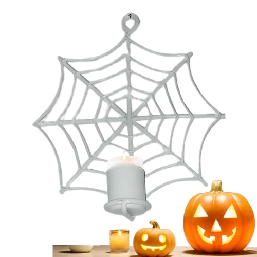 Candelabro con diseño de telaraña – Decoración de Halloween, Espeluznante, Estructura metálica con diseño de Malla, iluminar el Ambiente, Ideal para, Ventanas o estantes