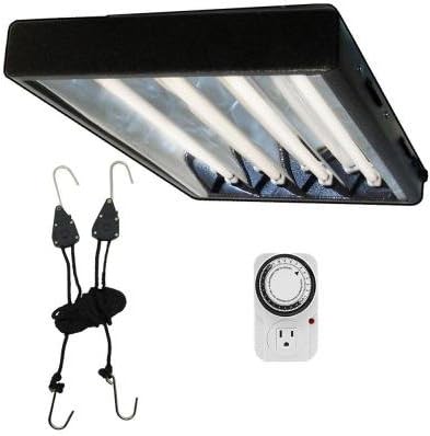 Viavolt 4-Bulb T5 High Output Copper Fluorescent Grow Light Fixture with Timer, 2', Black