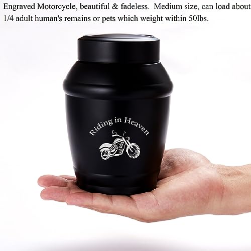Image of Medium Motorcycle Urn for Ashes Male /Men /Grandpa /Dad /Brother /Son | 5.7 Inch Black Medium Size Urns for Human Ashes,Decorative Burial Urn,A Perfect Tribute & Gift for Families