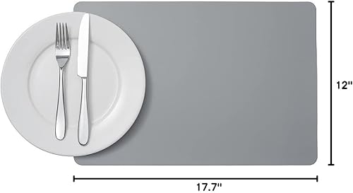 Vista 62 de Mantel individual ovalado de vinilo gris - en relieve - 16 x 12 pulgadas - caja de 6 unidades - Restaurantware