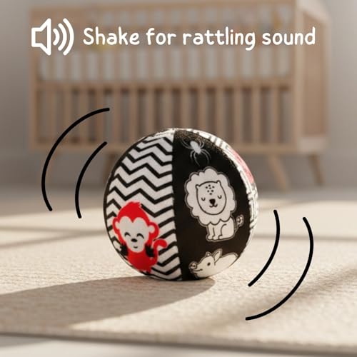 Image of Seraphina High Contrast Sensory Toy Soft Ball for Babies & Infants - Newborn Visual Stimulation, 14 Flash Card Like Animals | Observation Skills, Gifts for 0 to 18 Months, Black and White