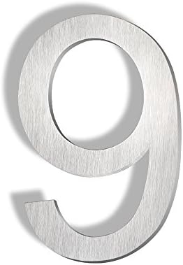 Mellewell Floating Mount House Numbers 5 Inch, Stainless Steel Brushed Nickel, Number 9 Nine