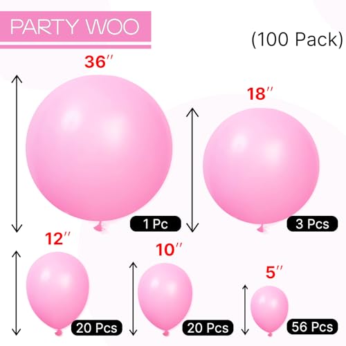 image for PartyWoo Pink Balloons 100pcs Different Sizes of 36 18 12 10 5 Inch Ma